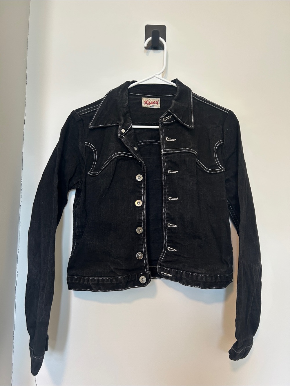 Miaou Black Denim Jacket with Contrast Stitching